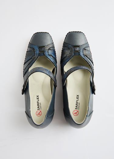Ballerines largeur confort cuir scratchées Marine