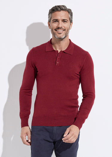 Pull coupe ajusté fine jauge col polo Bordeaux
