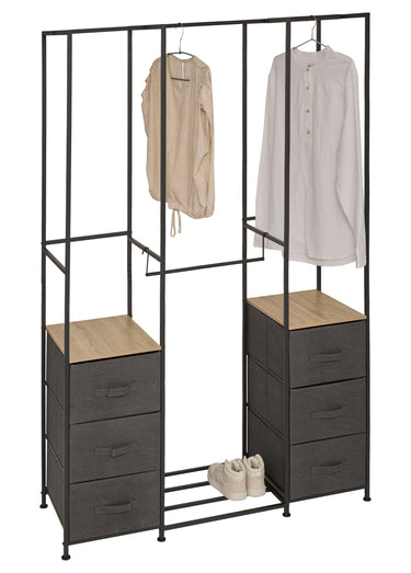 Penderie modulable métal + 6 paniers Noir gris bois