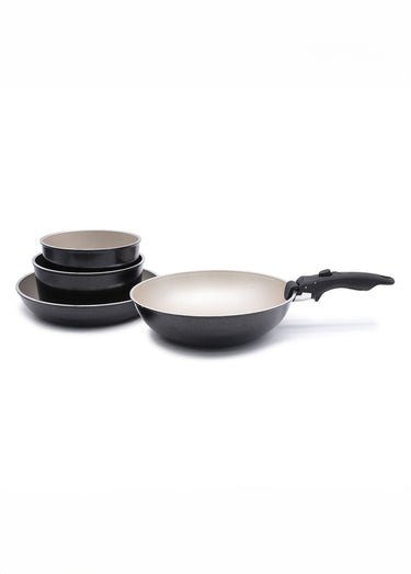 Set 5 pièces alu antiadhésif Rivière Noir/Champagne