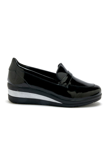 Mocassins métallisés semelle compensée Vernis Noir