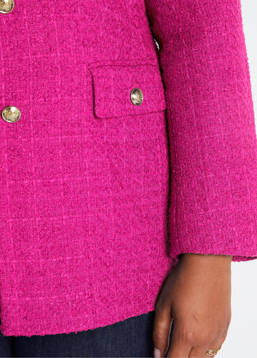 Veste droite boutonnée tissu natté col tailleur Fuchsia