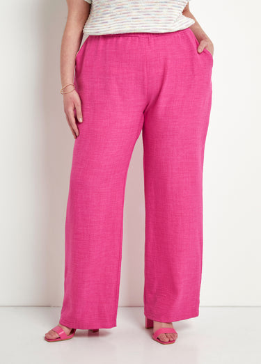 Pantalon large taille élastiquée aspect lin Rose