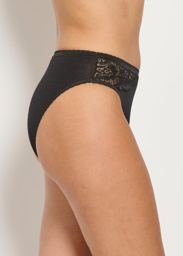 Culotte échancrée dentelle coton - lot de 3 Noir Lot 3