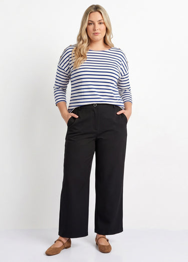 Pantalon large fluide taille élastiquée Noir