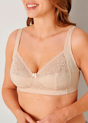Soutien-gorge sans armatures jacquard et dentelle Poudré