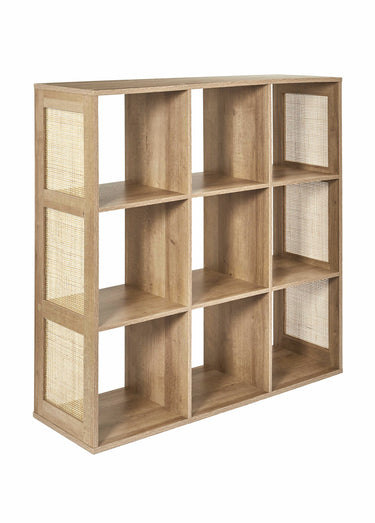 Meuble rangement 9 cases bois et cannage Marron