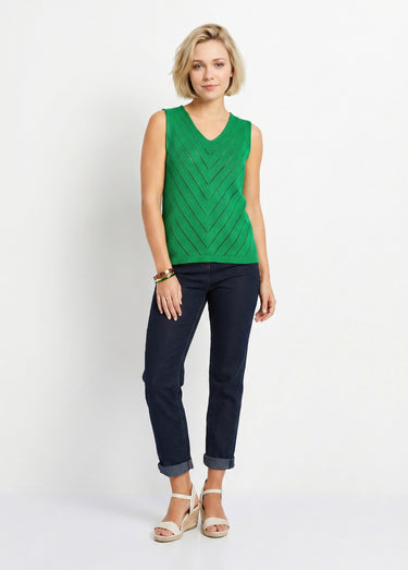 Pull débardeur fin ajouré coton Vert