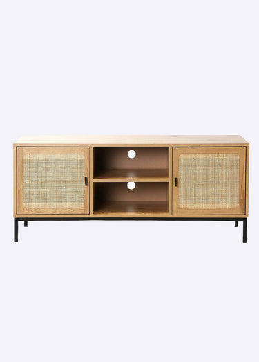 JAYA Meuble TV avec décor en rotin Bois Clair