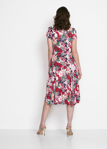Robe mi-longue évasée col V Imp Fuchsia