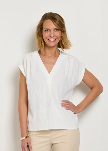 Tunique col V manches kimono aspect gaufré Blanc