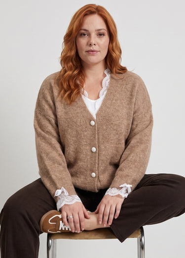 Gilet avec laine et détails dentelle Camel