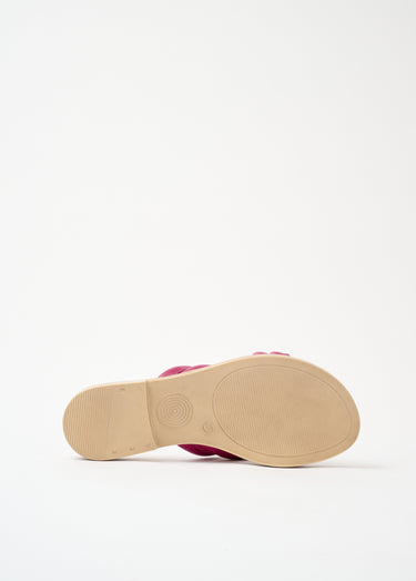 Mules compensées brides croisées cuir Fuchsia