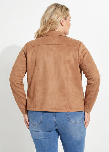 Veste de motard zippée en suédine Camel