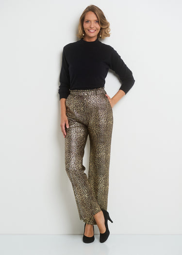 Pantalon en maille imprimée métallisée Animalier