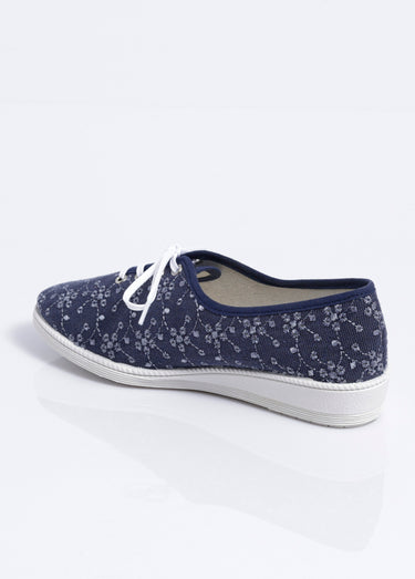 Derbies lacées compensées textile brodé Marine