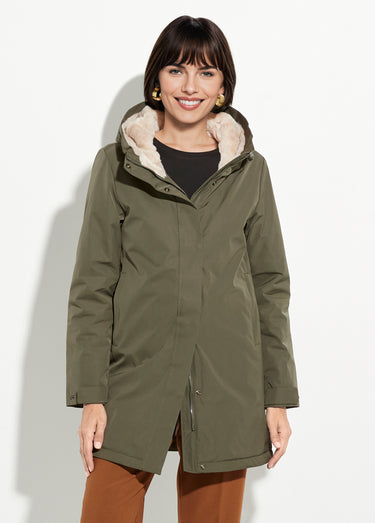 Parka chaude déperlante doublure fourrure Kaki