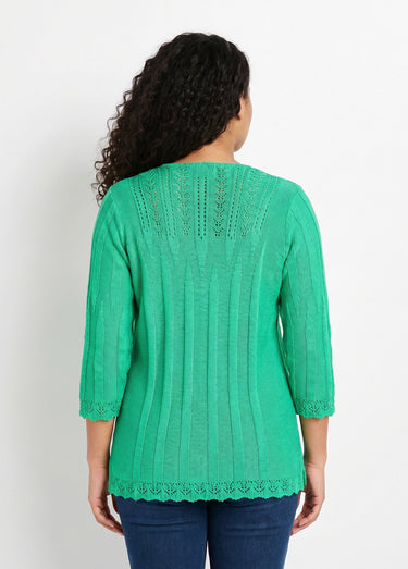 Pull court ajouré col rond Vert