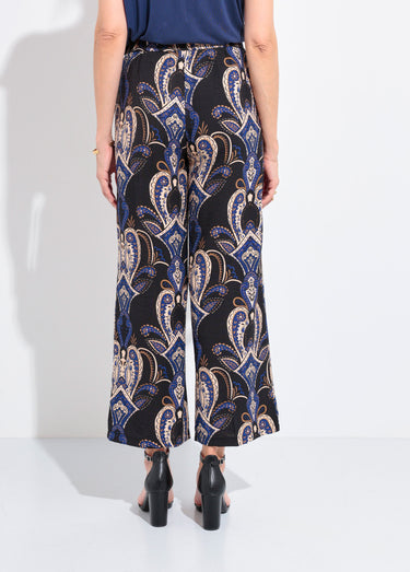 Pantalon élastiqué ample motif cachemire Marine