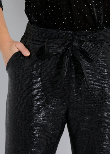 Pantalon ample brillant taille ceinturée Noir Brillant