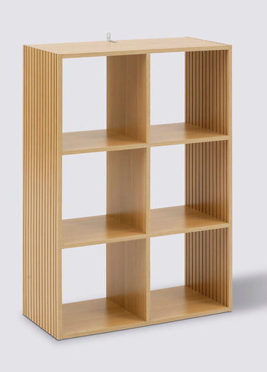 Module 6 cases avec décor bois rainuré Marron