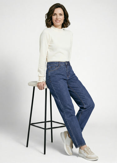 Jean cropped coupe balloon, bas resserré Bleu denim