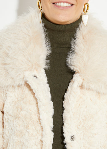 Manteau long chic en fausse fourrure Ecru