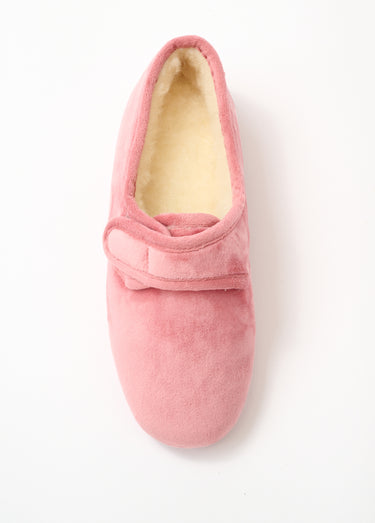 Chaussons largeur confort fourrés pure laine Rose Indien