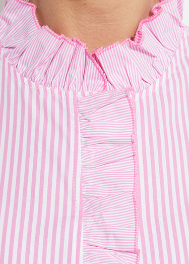 Chemisier rayé plissé avec col montant Rose rayé