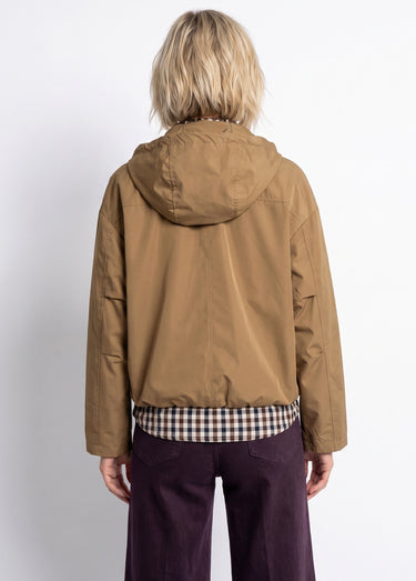 Veste courte coupe vent, capuche amovible Camel