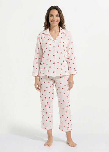 Pyjama 2 pièces gaze de coton et cœurs Blanc