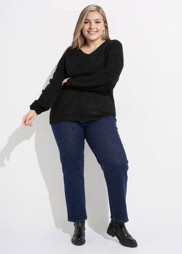 Pull col V maille mousseuse avec laine Noir