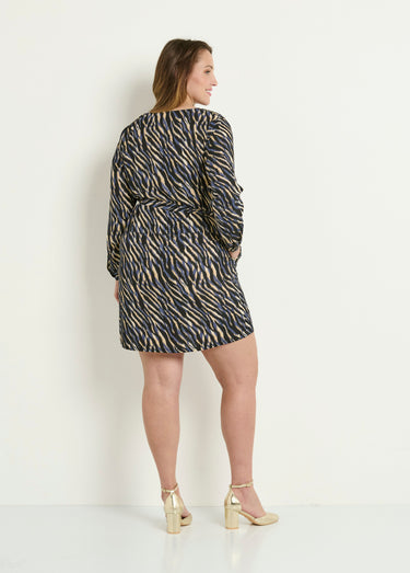 Robe housse ceinturée motif graphique Bleu/Noir