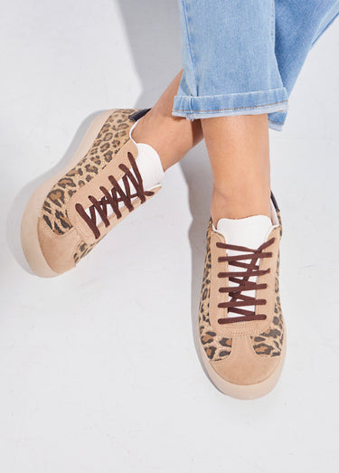 Baskets cuir à lacets imprimé léopard Leopard