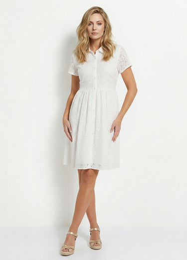 Robe-chemisier courte en broderie anglaise Blanc