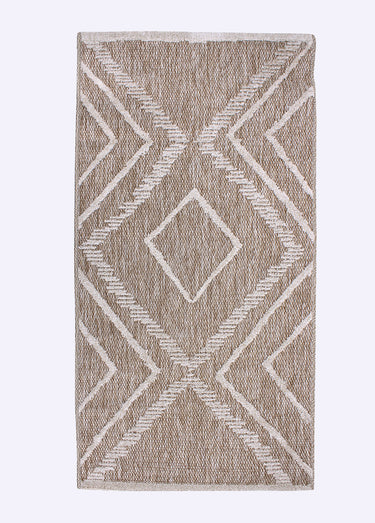 Tapis lirette motif ethnique, 110x60cm Naturel / Blanc