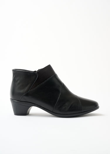 Bottines zippées en cuir, grande largeur Noir