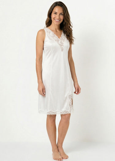 Fond de robe satiné antistatique et dentelle Blanc