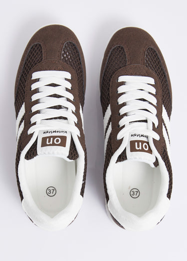 Sneakers multimatières allure vintage Marron