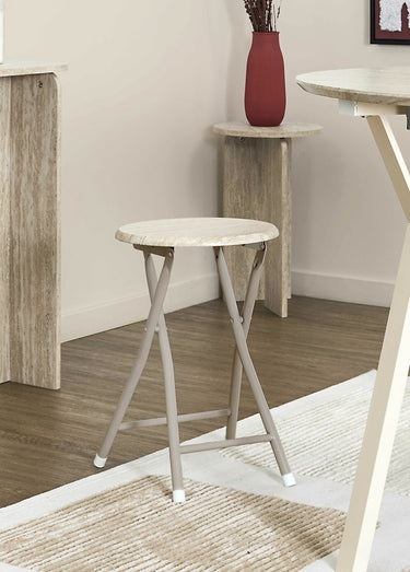 Tabourets pliants métal et effet pierre Blanc/Beige