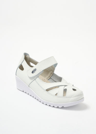 Sandales en cuir ajouré avec scratch Blanc
