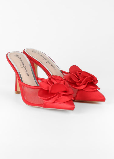 Mules chic fleur tissu Rouge