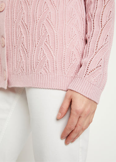 Gilet court boutonné ajouré Rose