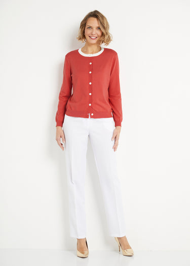 Gilet cardigan doux col rond boutonné Coquelicot