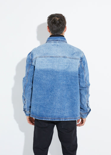 Surchemise en jean délavé, denim épais Bleu