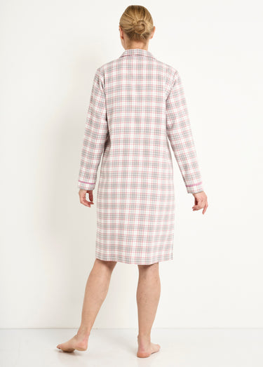Chemise de nuit liquette flanelle carreaux coton gratté Ecossais Gris