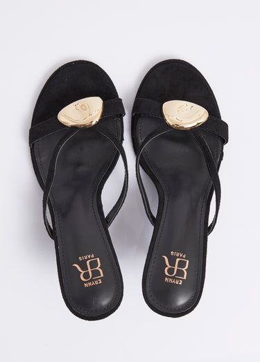 Mules croisées talon fin et détail métal Noir