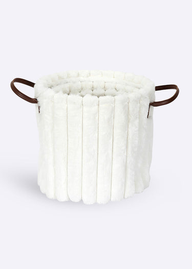 Paniers ronds rangement, effet fourrure Blanc