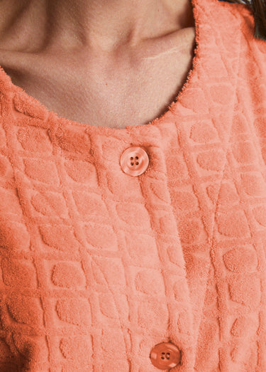 Peignoir boutonné éponge jacquard Corail