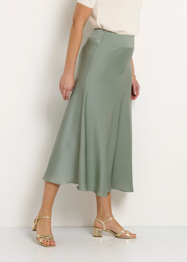 Jupe longue évasée satin dos élastiqué Sauge